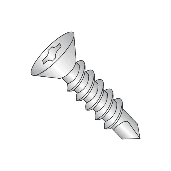 Newport Fasteners Self-Drilling Screw, #12 x 1-1/2 in, Plain 410 Stainless Steel Flat Head Phillips Drive, 1800 PK 303087-1800 - main